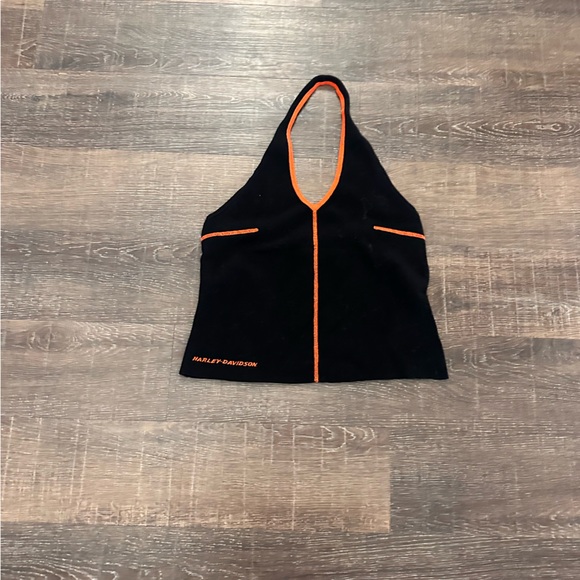 Harley Davidson Black and Orange Sweater Halter Top Size Large - Picture 1 of 3